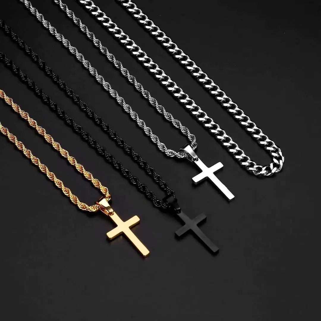 Ursteel Layered Cross Necklace for Men