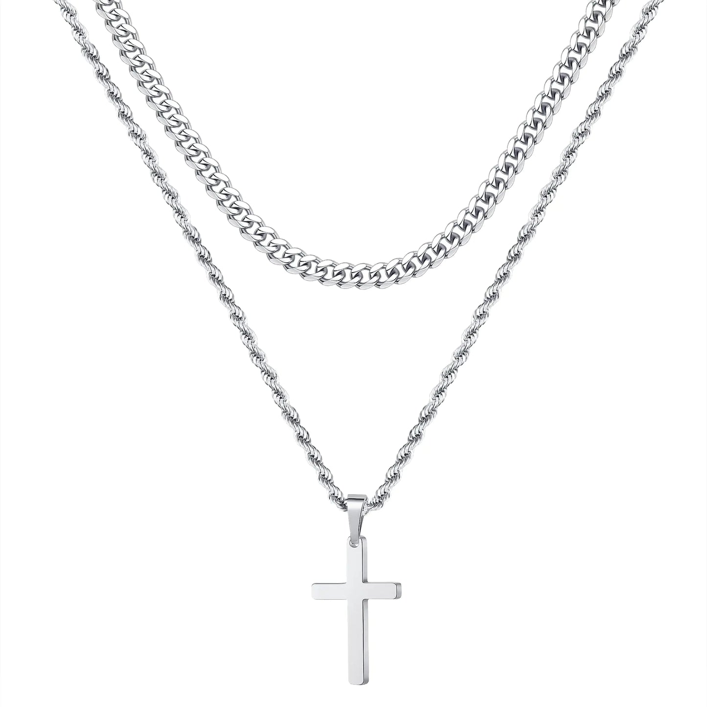 Ursteel Layered Cross Necklace for Men